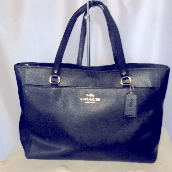 COACH Addison black shoulder tote # 91150. Cross grain leather. 3 compartments. - Picture 1 of 16